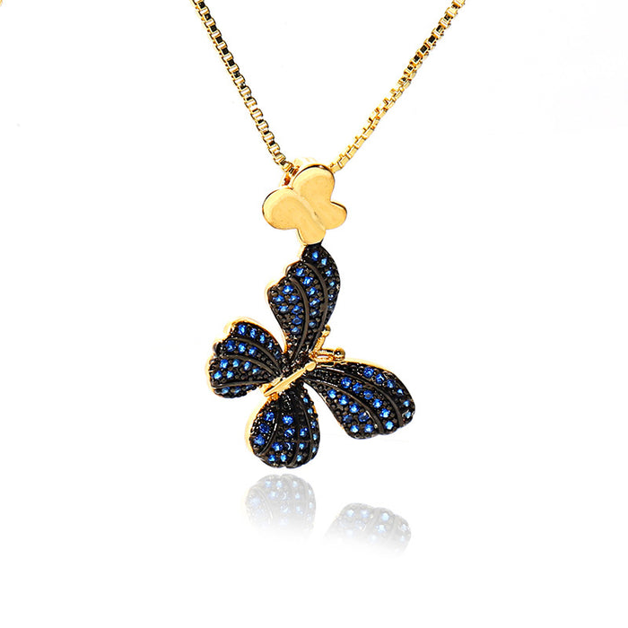 Wholesale Gold Micro Inlaid Zircon Pendant European and American Style Butterfly Necklace JDC-NE-JingY003