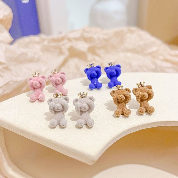 Wholesale Earring Alloy Candy Color Cute Plush Bear JDC-ES-MDD056