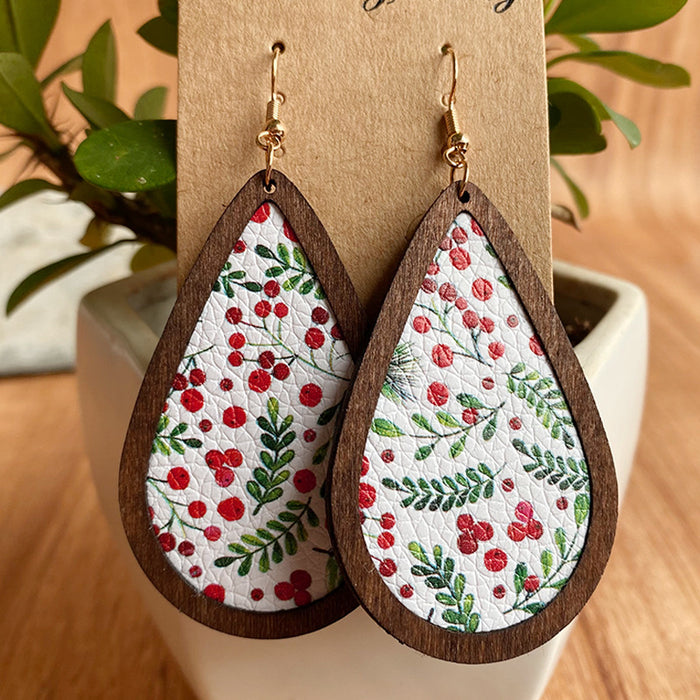 Wholesale Earrings Wooden Lychee Pattern Retro Plaid Snowflakes 2 Pairs JDC-ES-HeYi071