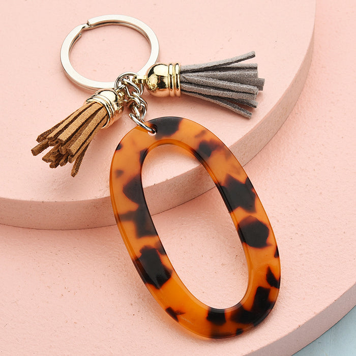 Wholesale 26 English alphabet keychain leopard pattern JDC-KC-YPin006