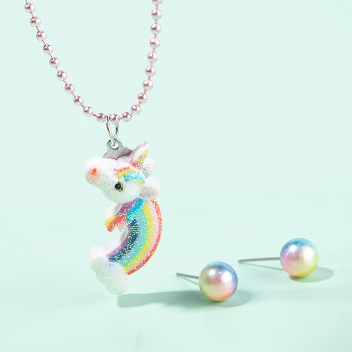 Jewelry WholesaleWholesale Fun Rainbow Kids Jewelry Set Resin Necklace + Ear Pins  MOQ≥3 JDC-ES- XLH008 Earrings 小螺号 %variant_option1% %variant_option2% %variant_option3%  Factory Price JoyasDeChina Joyas De China