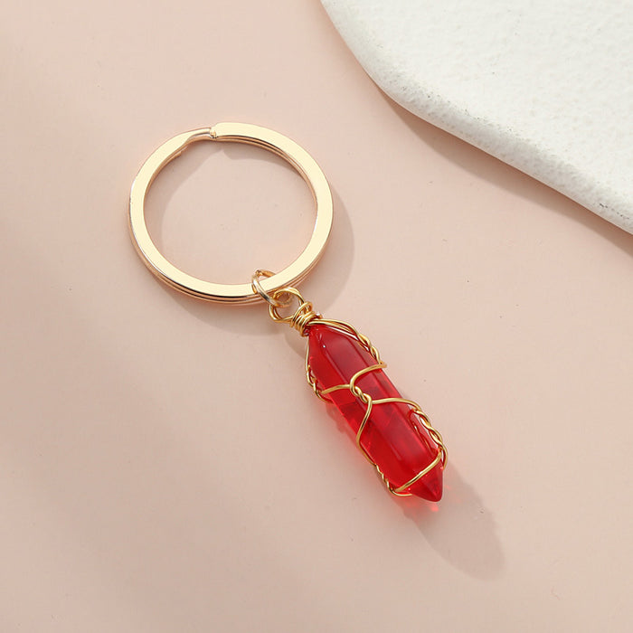 Wholesale10PCS/PACK Natural Crystal Stone Hexagon Pillar Binding Wire Crystal Keychain JDC-KC-XiangH007