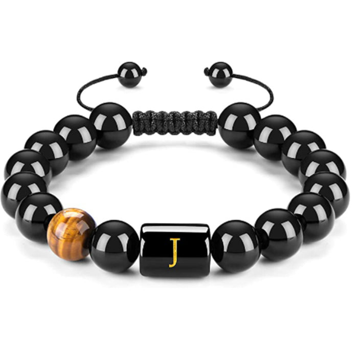 Wholesale Natural Black Onyx Stone Bracelet Men's 26 Letters Purely Handmade JDC-BT-YinY018