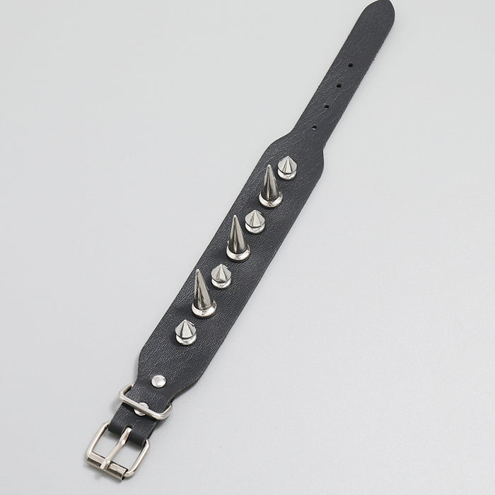 Wholesale Bracelet Artificial Leather Single Row Spike Punk Style Men's Bracelet JDC-BT-PK027