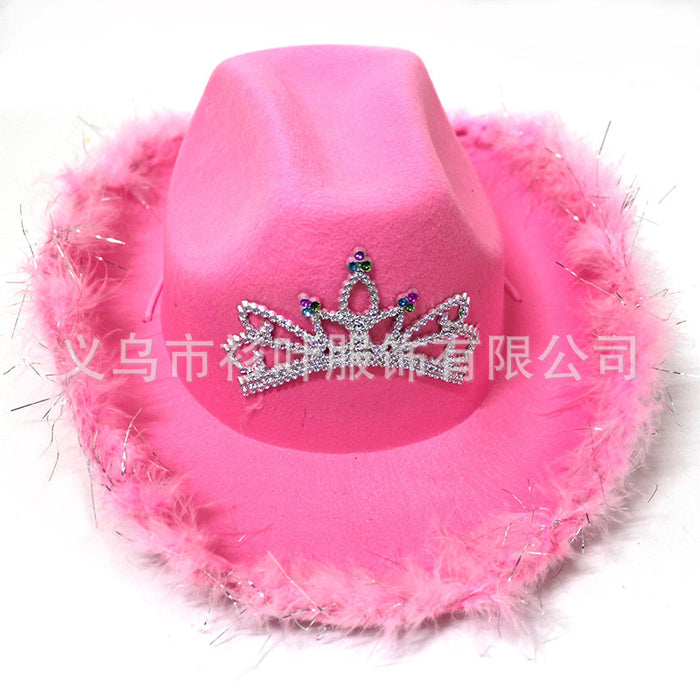 Wholesale Feather Edge Letter Cowboy Hat Sequin Pink MOQ≥3 JDC-FH-ShanY002