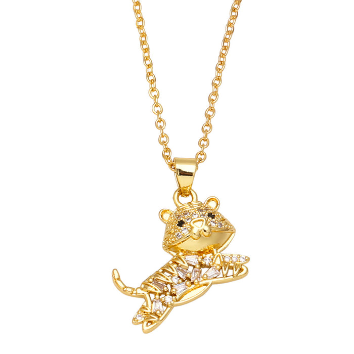 Wholesale Necklace Copper Plated 18K Gold Zircon Dog Cat JDC-PREMAS-NE-017