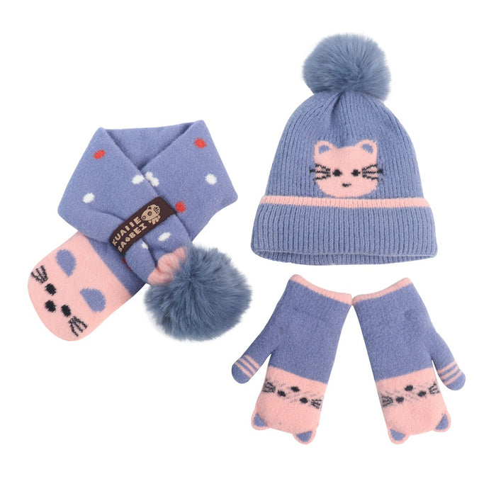 Wholesale Gloves Acrylic Kids Cartoon Plus Fleece Knit Hat Scarf 3 Piece Set MOQ≥2 JDC-GS-JunC002