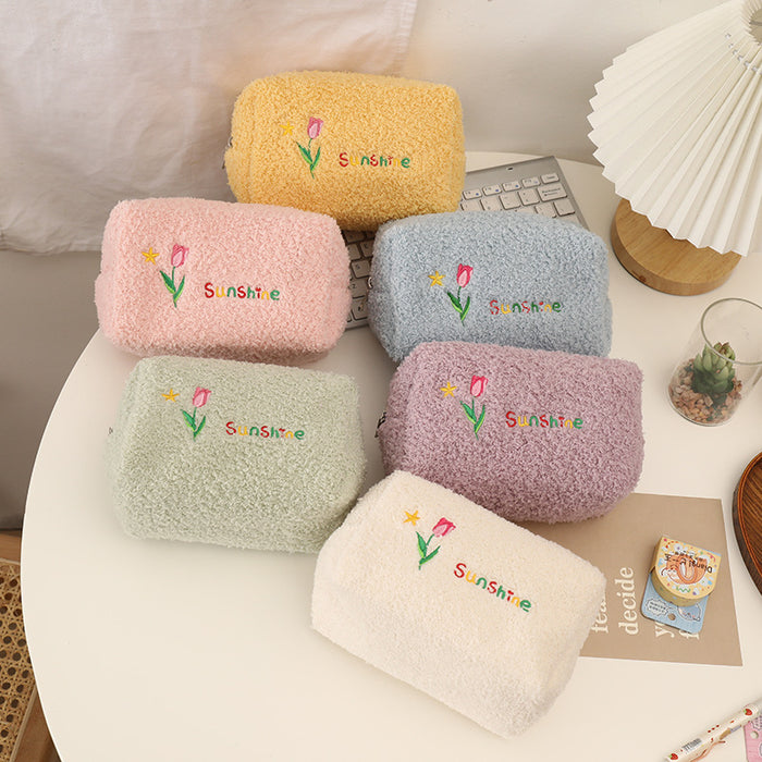 Wholesale Pencil Bags Plush Tulip Cute Large Capacity MOQ≥2 JDC-PB-YUNKE005