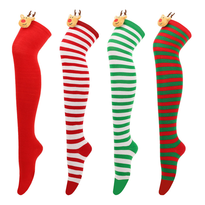 Wholesale Socks Polyester Christmas Elk Lengthen Over Knee Sock MOQ≥2 JDC-SK-XQ012