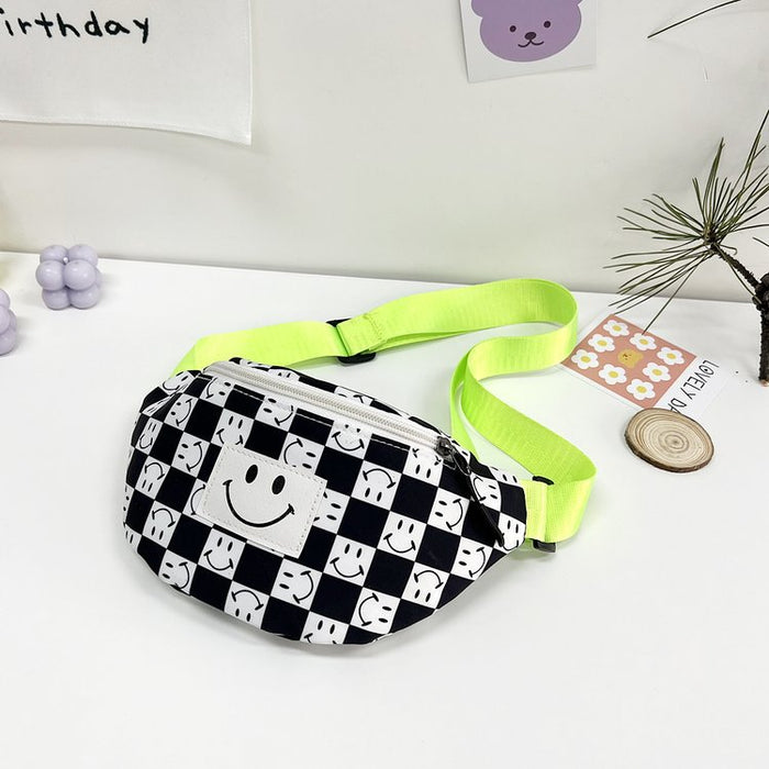 Wholesale Vintage Chest Bag One Shoulder Children Checkerboard Klein Blue JDC-SD-KR061