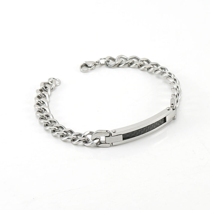 Wholesale Bracelet Titanium Steel Cuban Chain Carbon Fiber Black Adjustable MOQ≥2 JDC-BT-ZhongX006