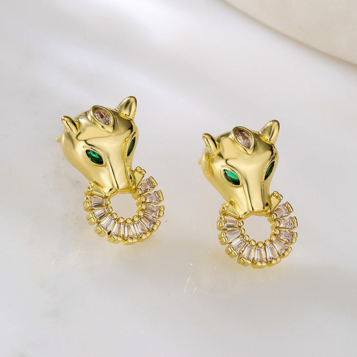 Wholesale Earrings Copper Real Gold Plated Micro Set Zircon Leopard JDC-ES-PREMAG012