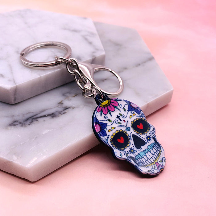 Wholesale Acrylic Flower Skull Plastic Keychain JDC-KC-LYan002