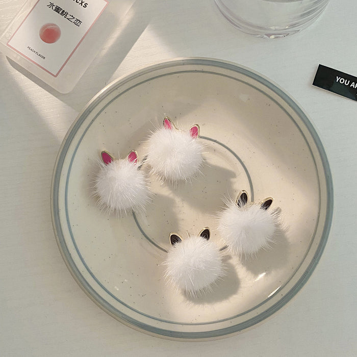 Wholesale Earring Alloy Cute Mink Fur Ball Cat Ear Stud Earrings JDC-ES-Baolai006