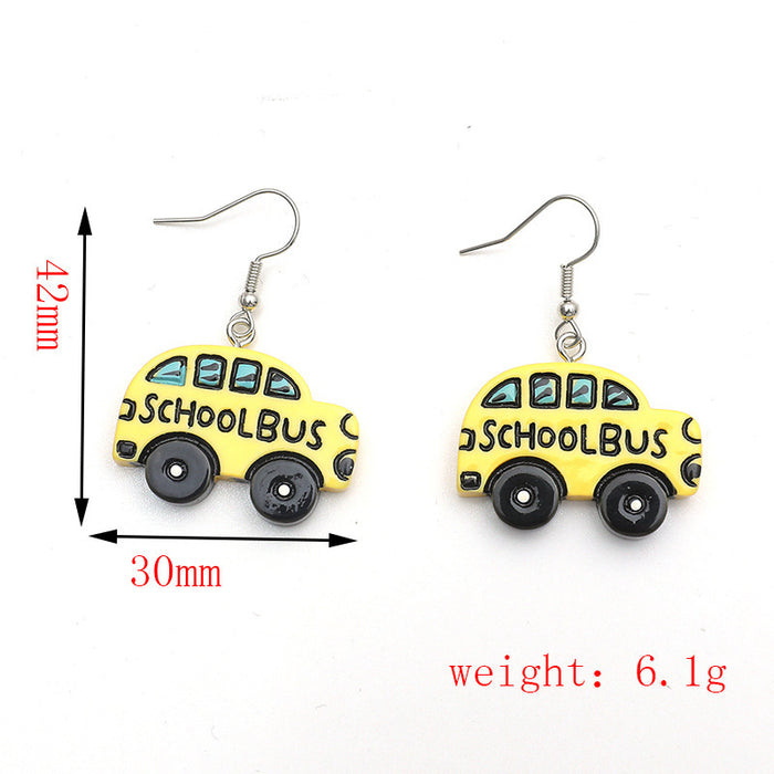 Wholesale Earrings Funny Cartoon School Bus Resin Earrings MOQ≥2 JDC-ES-DYCh002