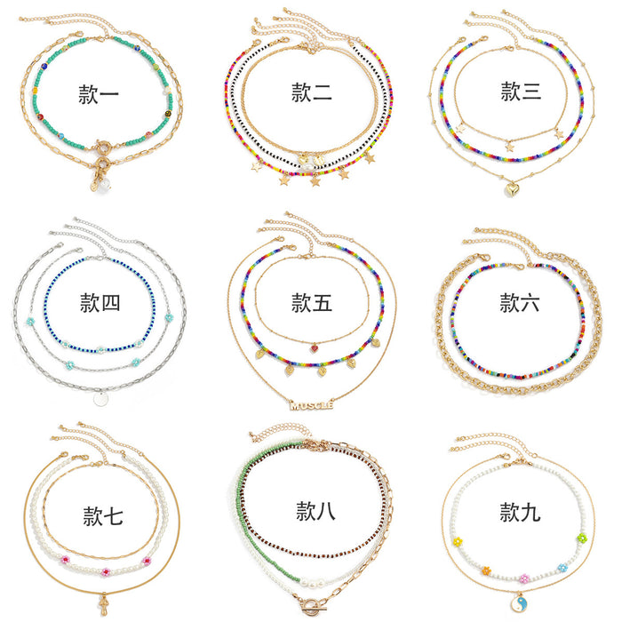 Wholesale Contrast Color  Beaded Necklace Simple Bohemian Style JDC-NE-GSXR062