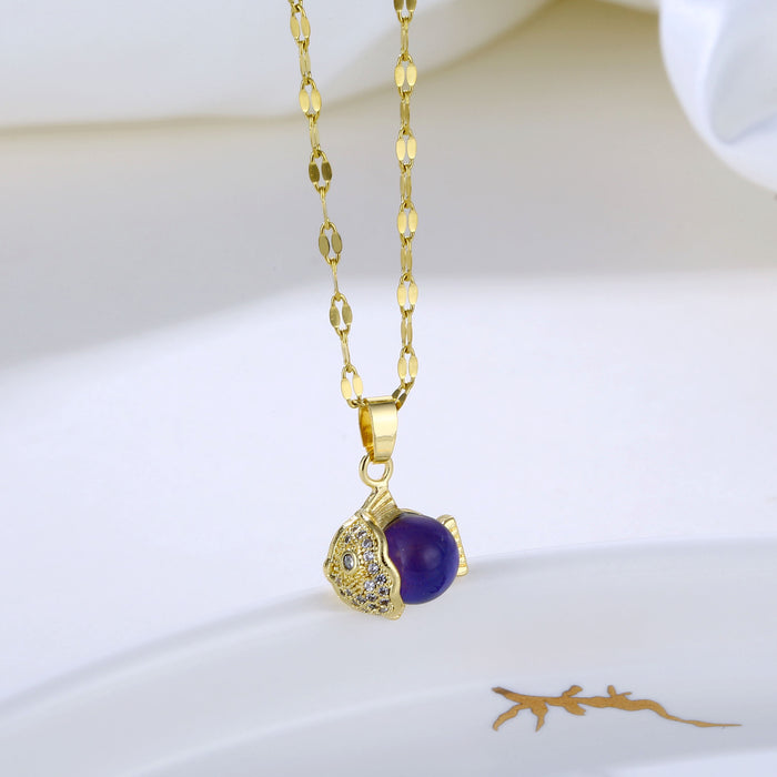 Jewelry WholesaleWholesale cute little goldfish necklace female niche color changing warm stone versatile JDC-NE-LouYue001 Necklaces 娄悦 %variant_option1% %variant_option2% %variant_option3%  Factory Price JoyasDeChina Joyas De China