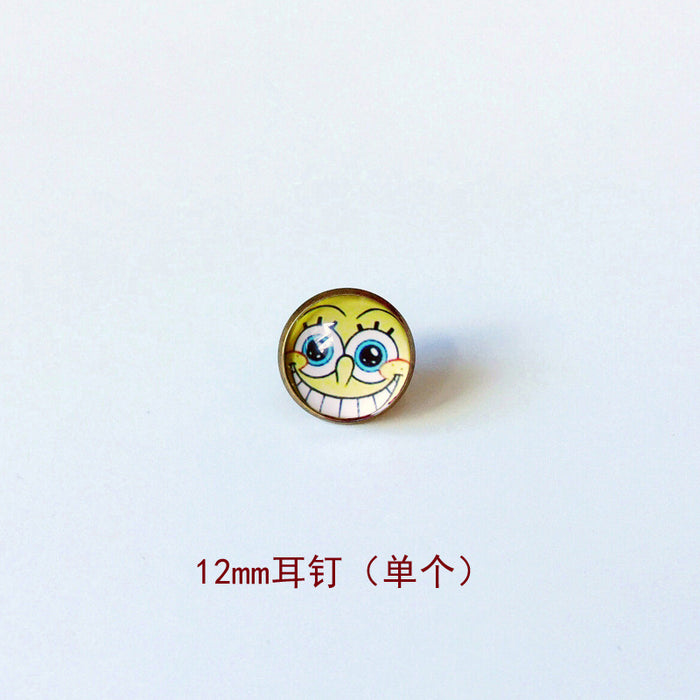 Wholesale Cartoon 12mm Metal Copper Glass Gemstone Single Stud Earrings (M) MOQ≥4 JDC-ES-Lexx005