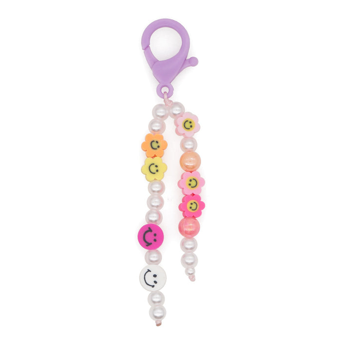 Jewelry WholesaleWholesale Boho Resin Acrylic Imitation Pearl Beaded Flower Smiley Keychain JDC-KC-Yuxz002 Keychains 煜星珠 %variant_option1% %variant_option2% %variant_option3%  Factory Price JoyasDeChina Joyas De China