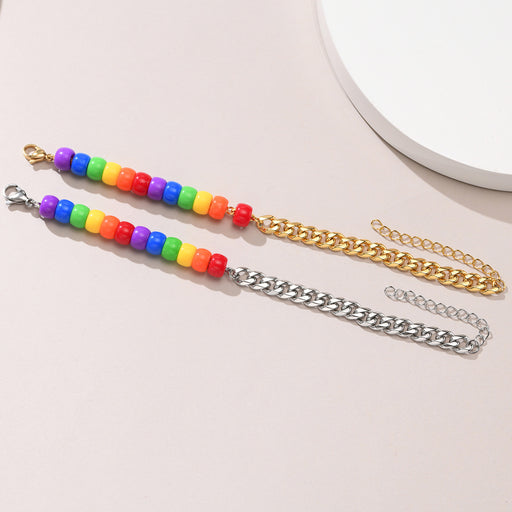 Jewelry WholesaleWholesale LGBT Stainless Steel Acrylic Beaded Rainbow Stitching Personality Bracelet JDC-BT-QuanS006 Bracelet 泉溪水 %variant_option1% %variant_option2% %variant_option3%  Factory Price JoyasDeChina Joyas De China