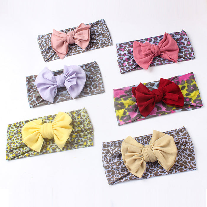 Wholesale leopard print solid color bow nylon bandana baby sweatband JDC-HD-ML030