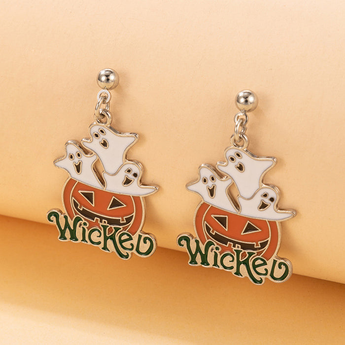 Wholesale Earring Alloy Halloween Cartoon Pumpkin Ghost Stud Earrings JDC-ES-MOM025