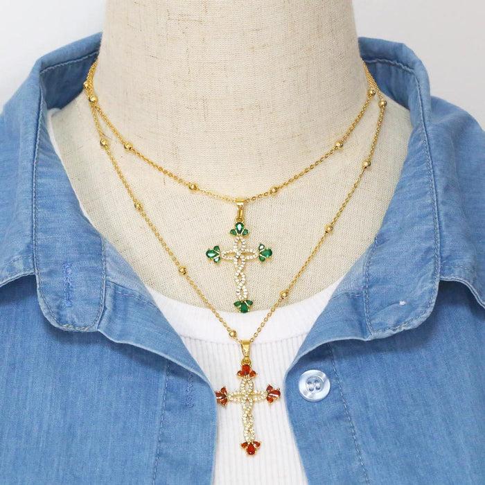 Wholesale Necklace Copper Plated 18K Gold Zircon Cross JDC-PREMAS-NE-022