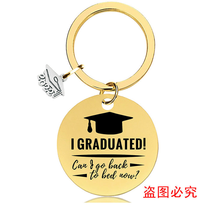 Jewelry WholesaleWholesale Graduation Season Gift Stainless Steel Round Metal Keychain JDC-KC-GangGu015 Keychains 钢古 %variant_option1% %variant_option2% %variant_option3%  Factory Price JoyasDeChina Joyas De China