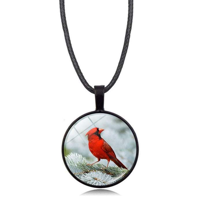 Wholesale Necklace Alloy Glass Piece Red Bird Time Stone Pendant Sweater Chain JDC-NE-HengX007