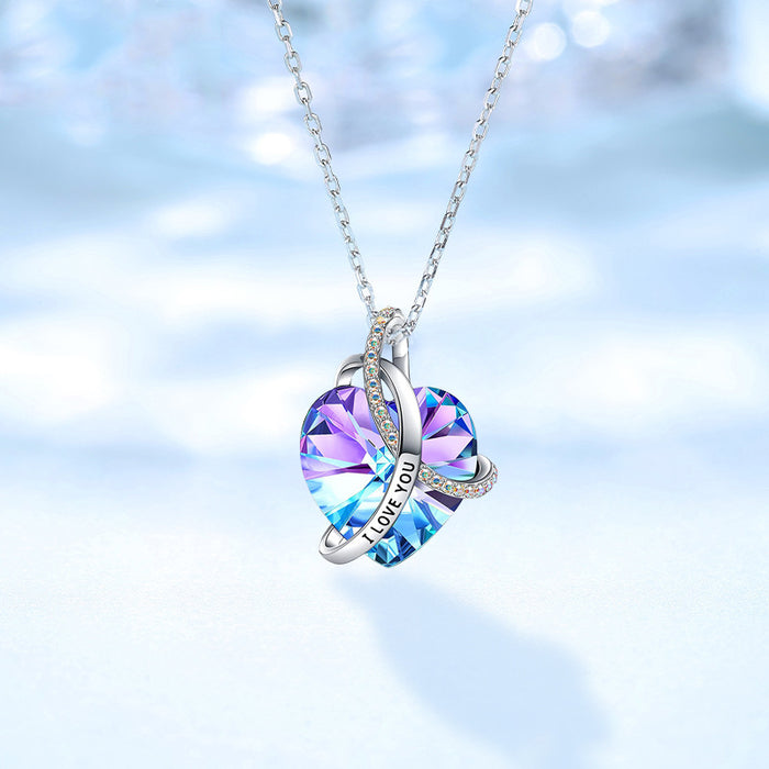 Wholesale Alloy Fashion Love Powder Plel Crystal Necklace Crystal Pendant MOQ≥2 JDC-NE-XunO019