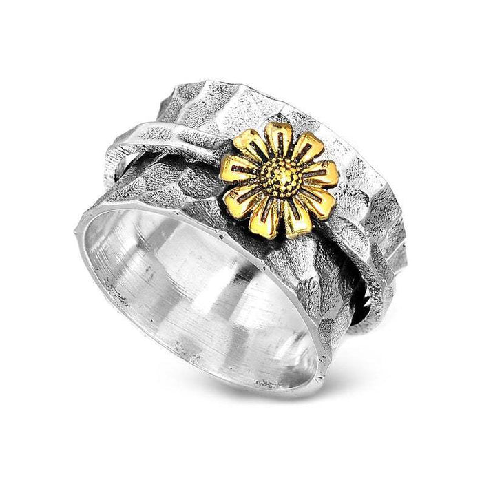 Wholesale Rings Metal Sunflower Daisy Rotating MOQ≥2 JDC-RS-YuD013