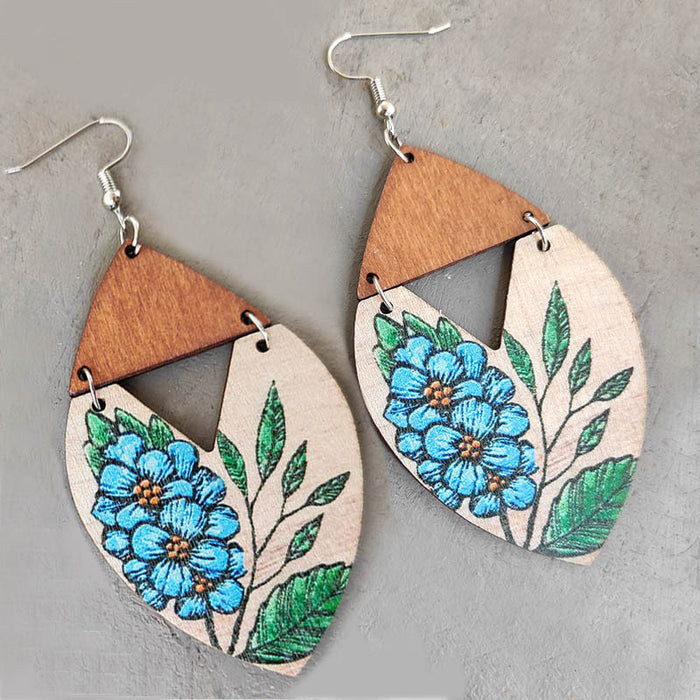 Wholesale Earrings Wooden Boho Sunflower Stripes Big Flower Earrings 2pcs JDC-ES-Heyi032