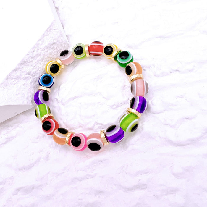 Wholesale Volcanic Stone Stretch Bracelet Devil's Eye Colorful Pearl Bracelet MOQ≥2 JDC-BT- QingH003