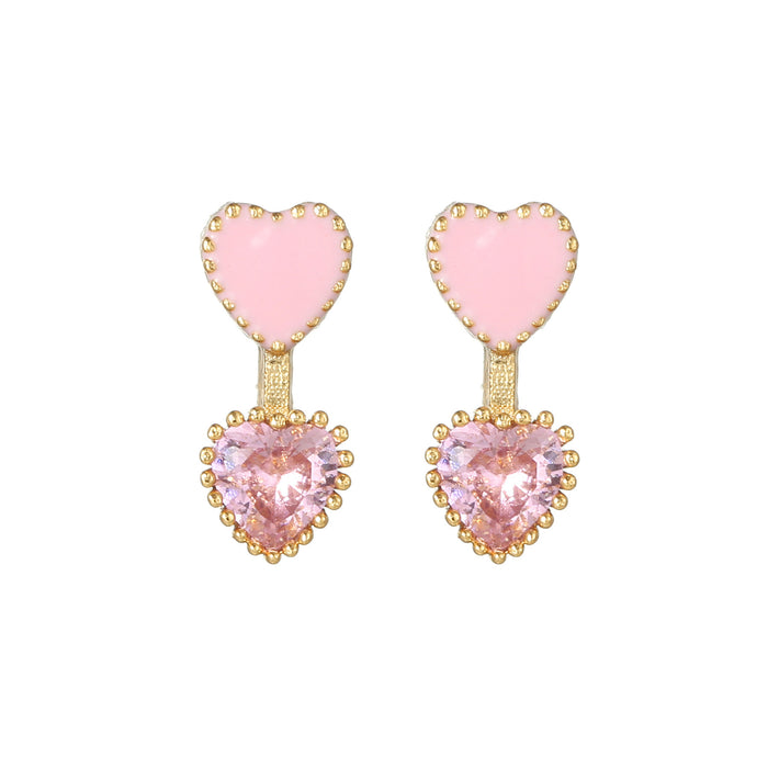 Wholesale Earrings Brass Pink Zircon Heart Earrings MOQ≥2 JDC-ES-WB002