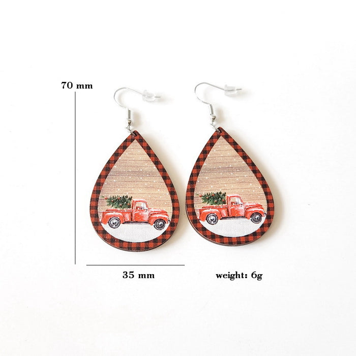 Wholesale Earrings Wooden Christmas Bells Leopard Sunflower JDC-ES-Xuep085