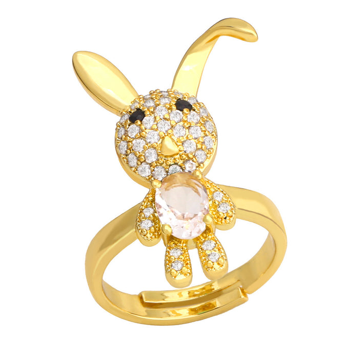 Wholesale Ring Copper Plated 18K Gold Zircon Rabbit Adjustable JDC-PREMAS-RS-002