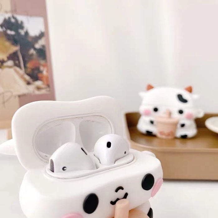 Wholesale Headphone Case Silicone Cute Milk Tea Cow Protective Cover JDC-EPC-YQB004