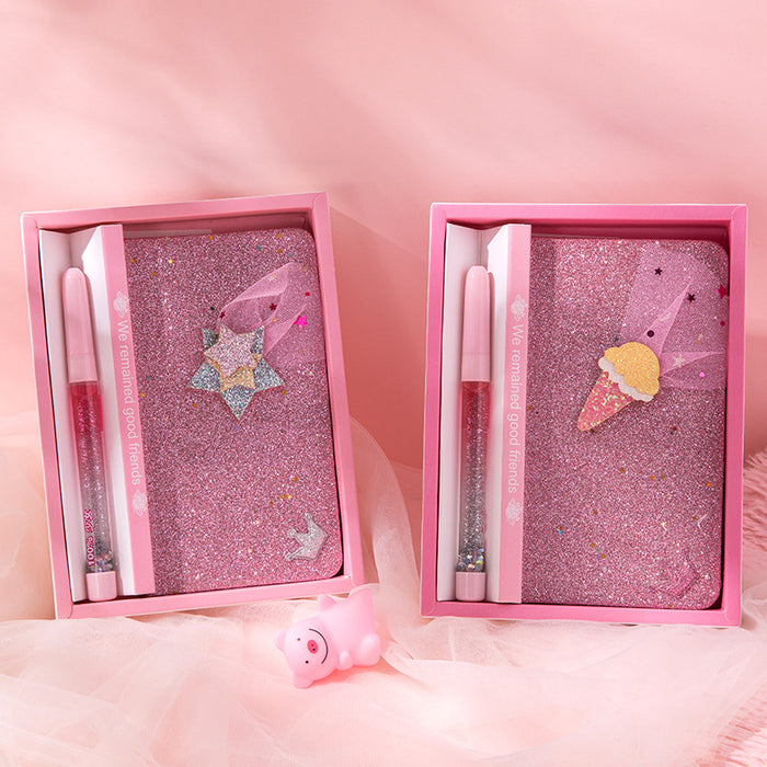 Wholesale Notebook Paper Cute Glitter Ballpoint Pen Gift Set MOQ≥2 JDC-NK-Qiniu009