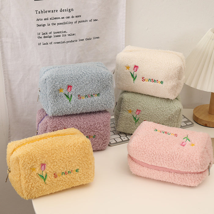 Wholesale Pencil Bags Plush Tulip Cute Large Capacity MOQ≥2 JDC-PB-YUNKE005