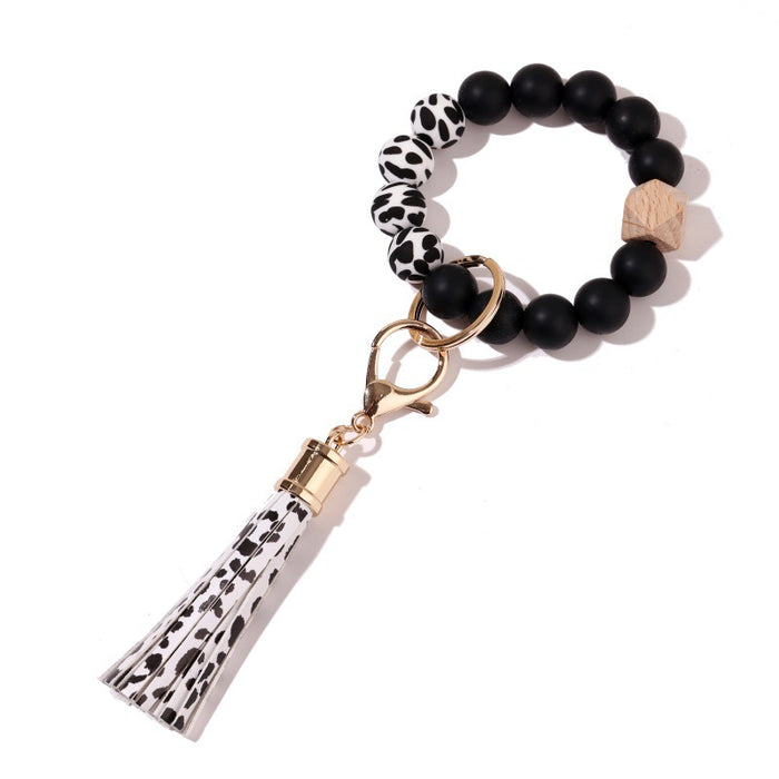 Jewelry WholesaleWholesale Silicone Bead Bracelet Wooden Bead Tassel Keychain JDC-KC-JinHan001 Keychains 金涵 %variant_option1% %variant_option2% %variant_option3%  Factory Price JoyasDeChina Joyas De China