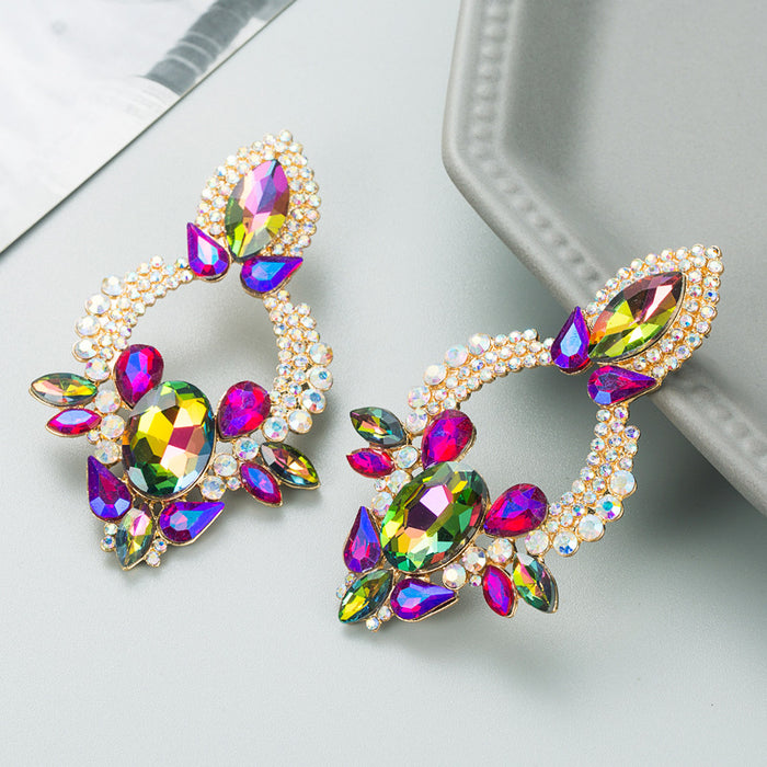 Wholesale Exaggerated Alloy Diamond Glass Diamond Flower Earrings JDC-ES-hemin035