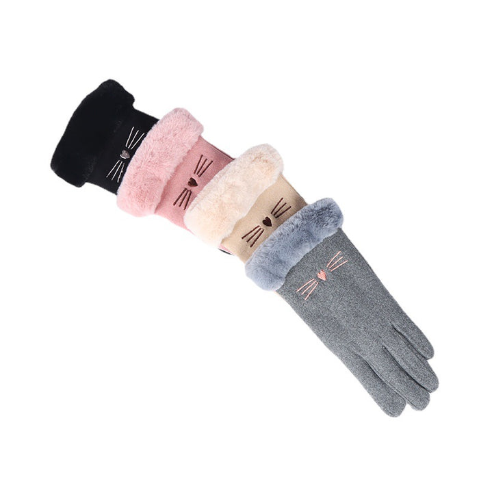 Wholesale Gloves De Velvet Cute Cat Face Outdoor Touch Screen MOQ≥2 JDC-GS-QiF005