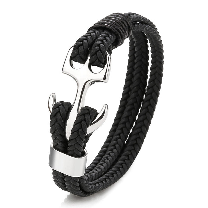 Wholesale Stainless Steel Mens Multilayer Leather Microfiber Braid Mens Leather Bracelet JDC-BT-ZiGe003