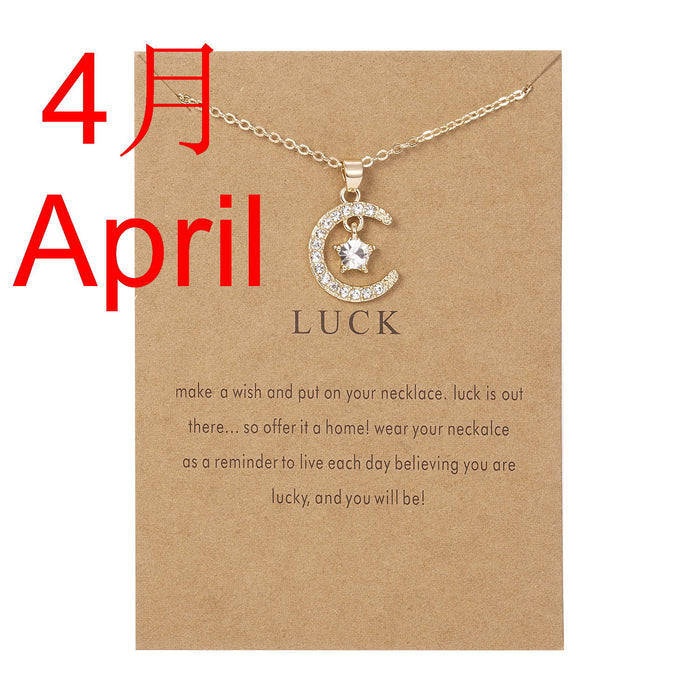 Jewelry WholesaleWholesale month birth stone moon star paper card alloy diamond necklace JDC-NE-YinH019 Necklaces 颖皓 %variant_option1% %variant_option2% %variant_option3%  Factory Price JoyasDeChina Joyas De China