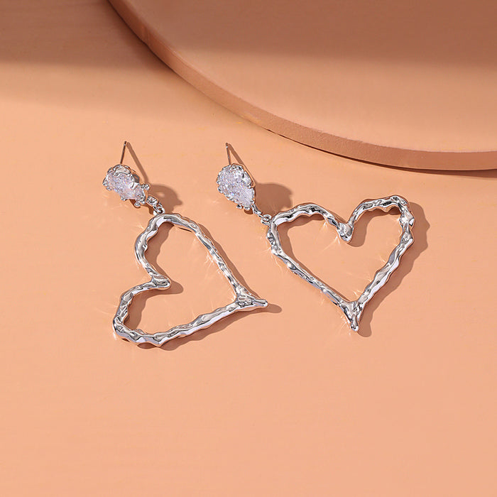 Wholesale Earrings S925 Silver Silver Peach Heart Zirconia Color Buckle JDC-ES-GuTe016