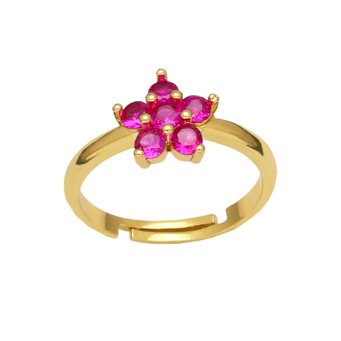 Wholesale Ring Copper Plated 18K Gold Zircon Color Flower Adjustable JDC-PREMAS-RS-023