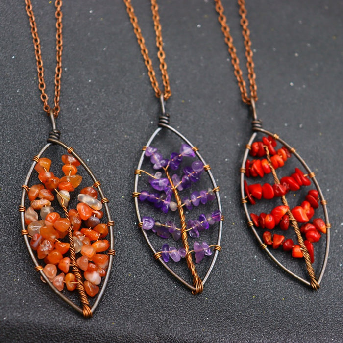 Wholesale natural stone tree of life necklace JDC-NE-Xinyue003