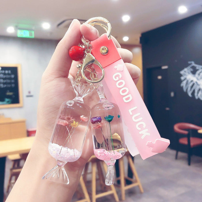 Wholesale creative candy immortal flower into oil acrylic floating keychain JDC-KC-FeiRun074