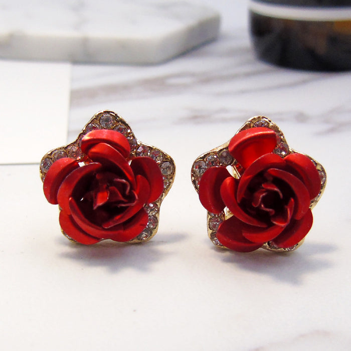 Wholesale Pentagram Rose Rhinestone Alloy Earrings MOQ≥2 JDC-ES-Kaiwei004