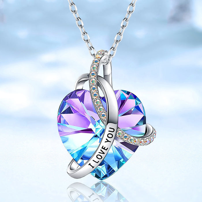 Wholesale Alloy Fashion Love Powder Plel Crystal Necklace Crystal Pendant MOQ≥2 JDC-NE-XunO019